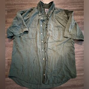 Cambridge brand green pin striped short sleeve button up